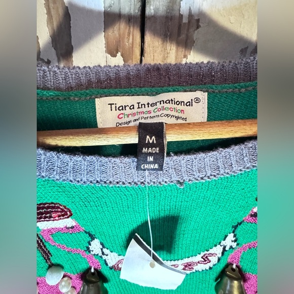 Tiara International Flamingo Cheers Christmas Dress size Medium NWT Bells - Picture 2 of 7